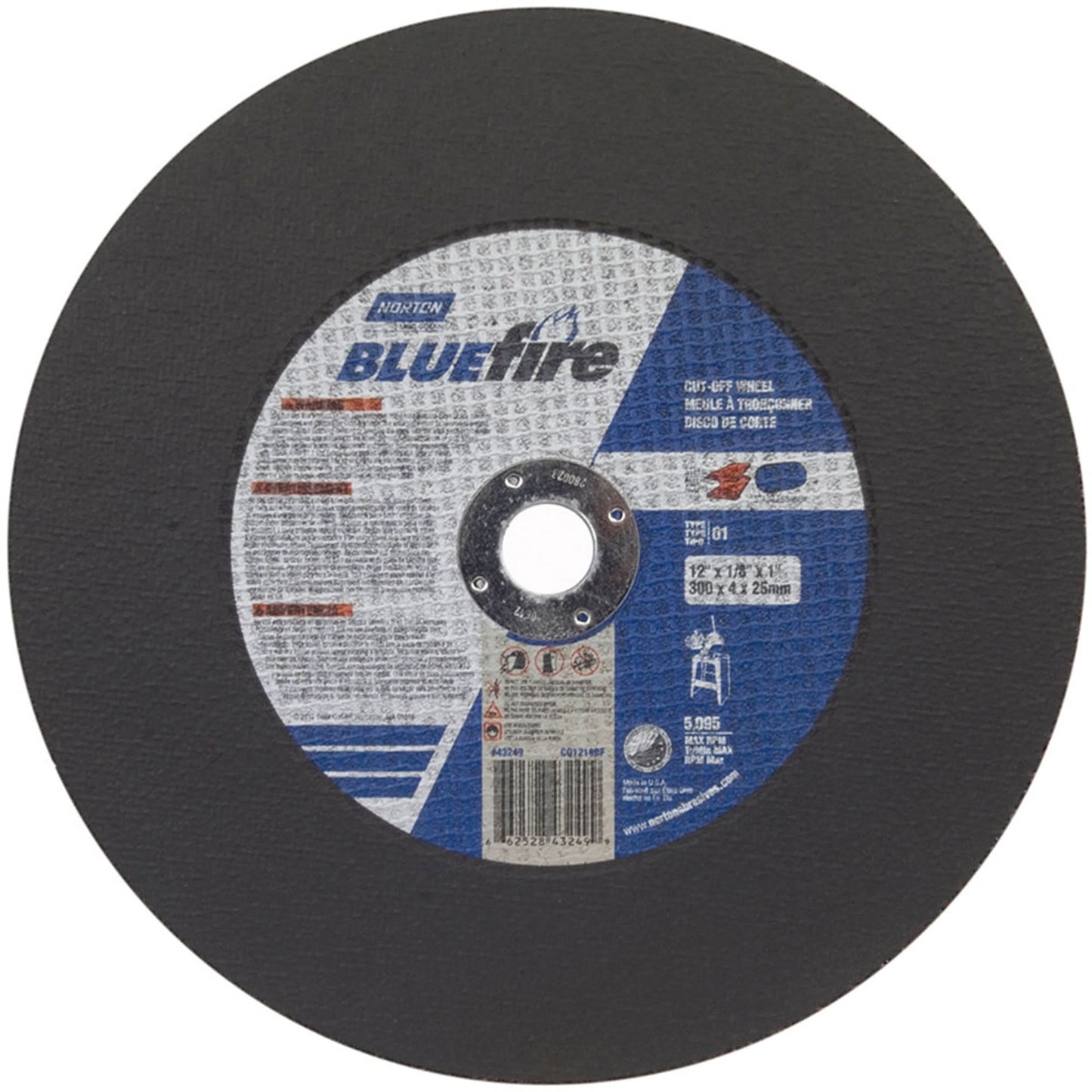 BlueFire® Depressed Center Wheel, 12" x 1/8", 1" Arbor, Type 1, Zirconia Alumina, 5095 RPM
