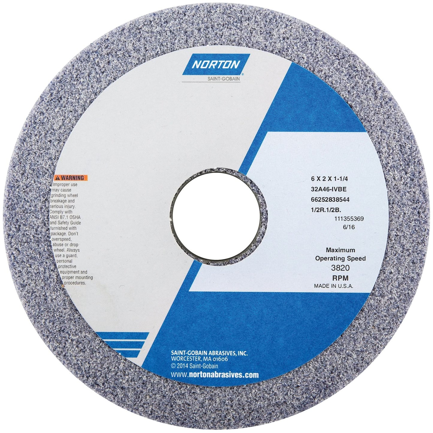 Tool Room Wheel, Type 06, Aluminum Oxide, 6" x 1-1/2"