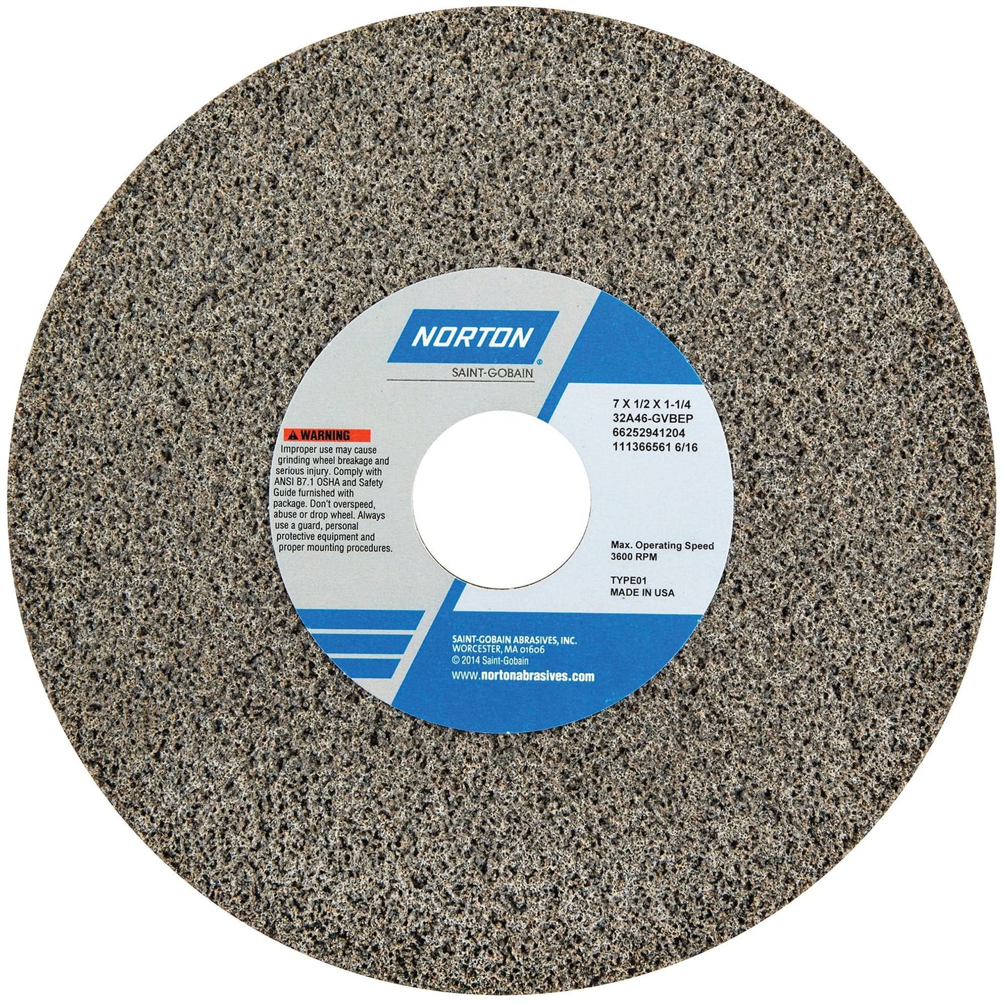 Tool Room Wheel, Type 01, Aluminum Oxide, 7" x 1/2"