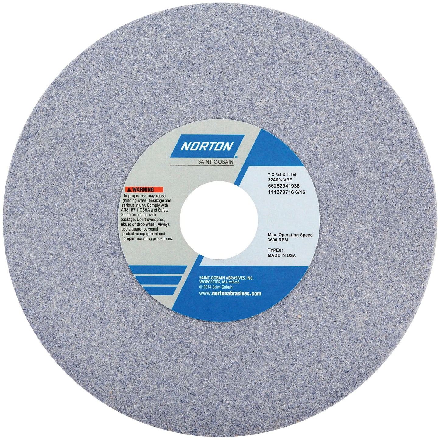 Tool Room Wheel, Type 01, Aluminum Oxide, 7" x 3/4"