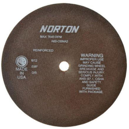 Reinforced Tool Room Cut-Off Wheels, 8" x 0.035", 5/8" Arbor, Type 01/41, Aluminum Oxide, 7640 RPM