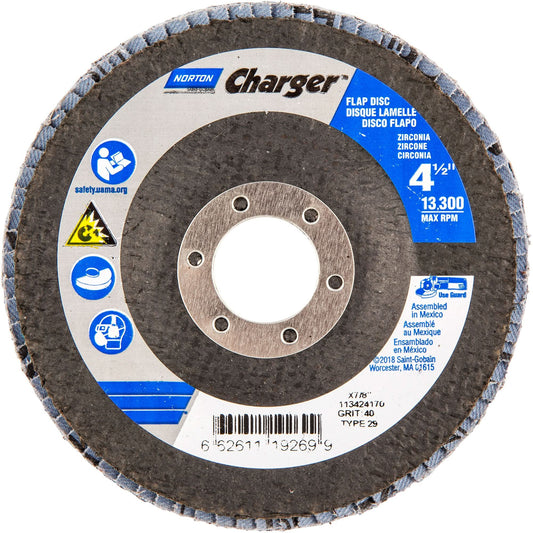 Conical Flap Disc, 4-1/2" x 7/8", Type 29, 40 Grit, Zirconia Alumina