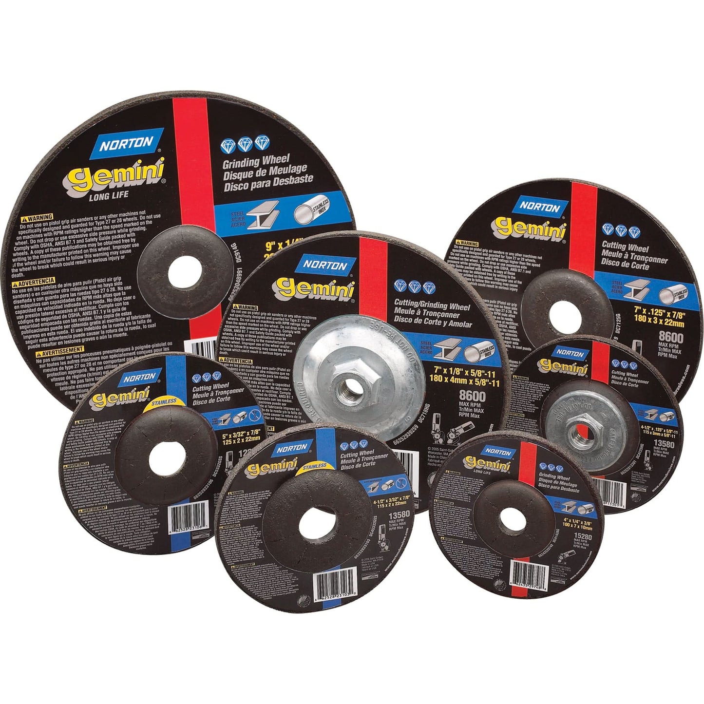 Gemini® Depressed Centre Grinding Wheels, 4-1/2" x 3/32", 7/8" Arbor, Aluminum Oxide, Type 27