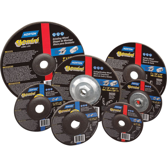Gemini® Depressed Centre Grinding Wheels, 4" x 1/4", 3/8" Arbor, Aluminum Oxide, Type 27