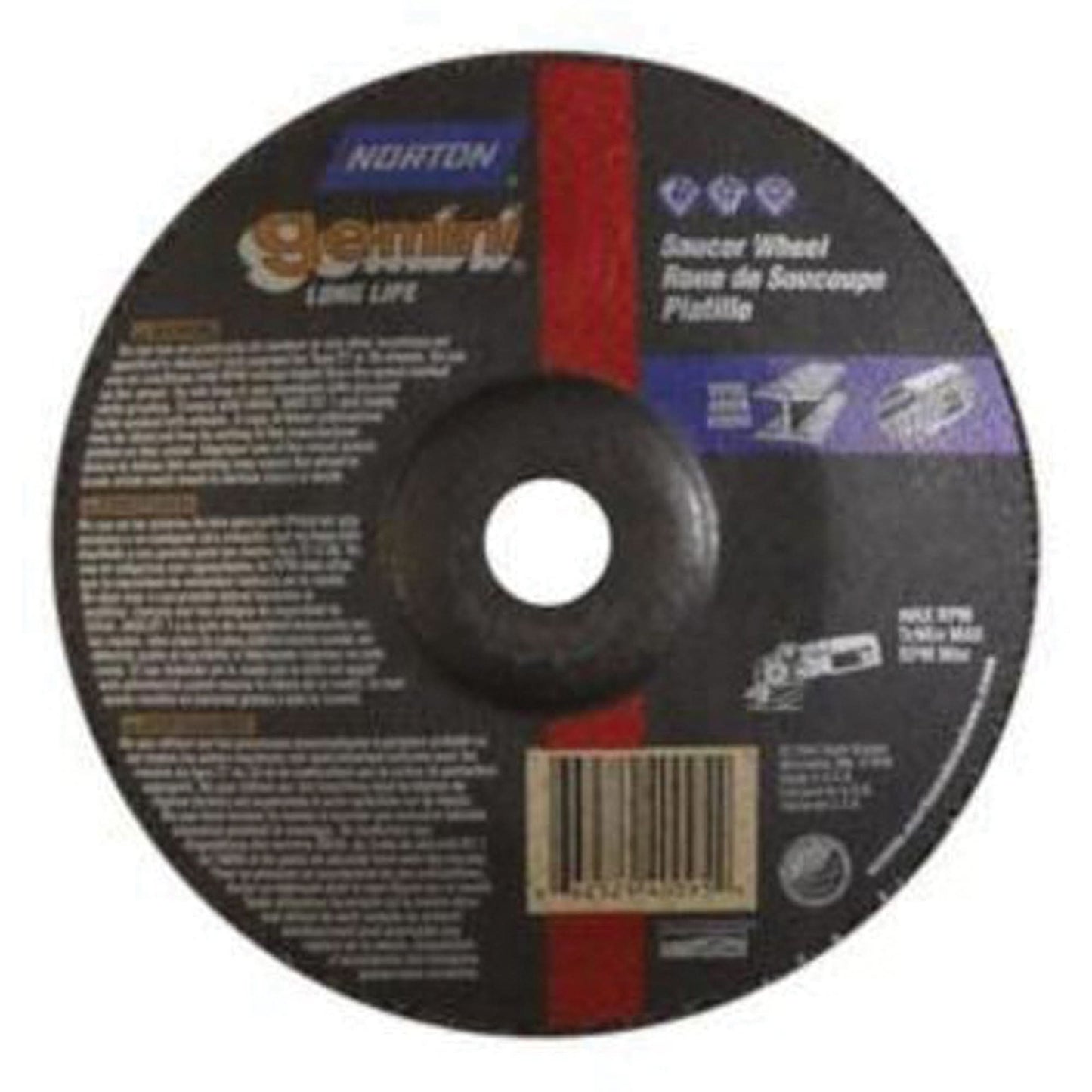 Gemini® Saucer Wheel, 7" x 1/4", 7/8" Arbor, Aluminum Oxide, Type 28
