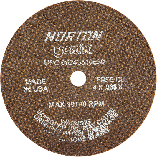 Portable Small Diameter Reinforced Cut-Off Wheels - Gemini®, 4" x 0.035", 3/8" Arbor, Type 1, Aluminum Oxide, 19100 RPM