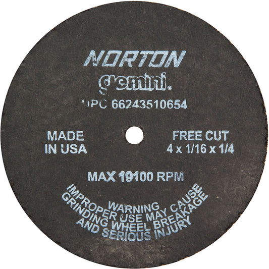 Portable Small Diameter Reinforced Cut-Off Wheels - Gemini®, 4" x 1/16", 1/4" Arbor, Type 1, Aluminum Oxide, 19100 RPM