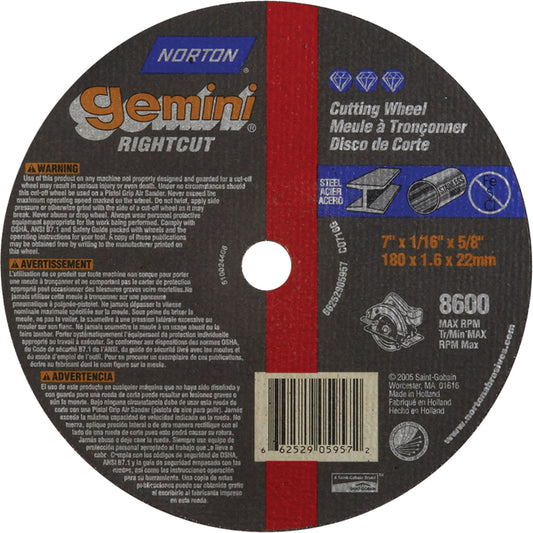 Circular Saw Reinforced Cut-Off Wheels - Masonry & Metal, 8" x 1/16", 5/8" Arbor, Type 1, Aluminum Oxide, 7640 RPM