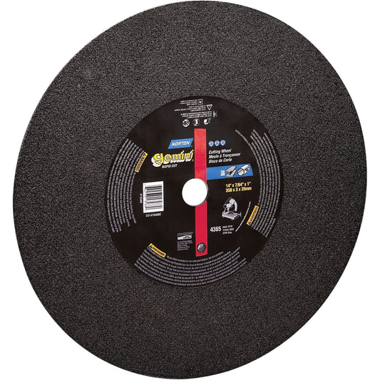 Chop Saw Reinforced Cut-Off Wheels - Gemini®, 14" x 3/32"/7/64", 1" Arbor, Type 1, Aluminum Oxide, 4365 RPM