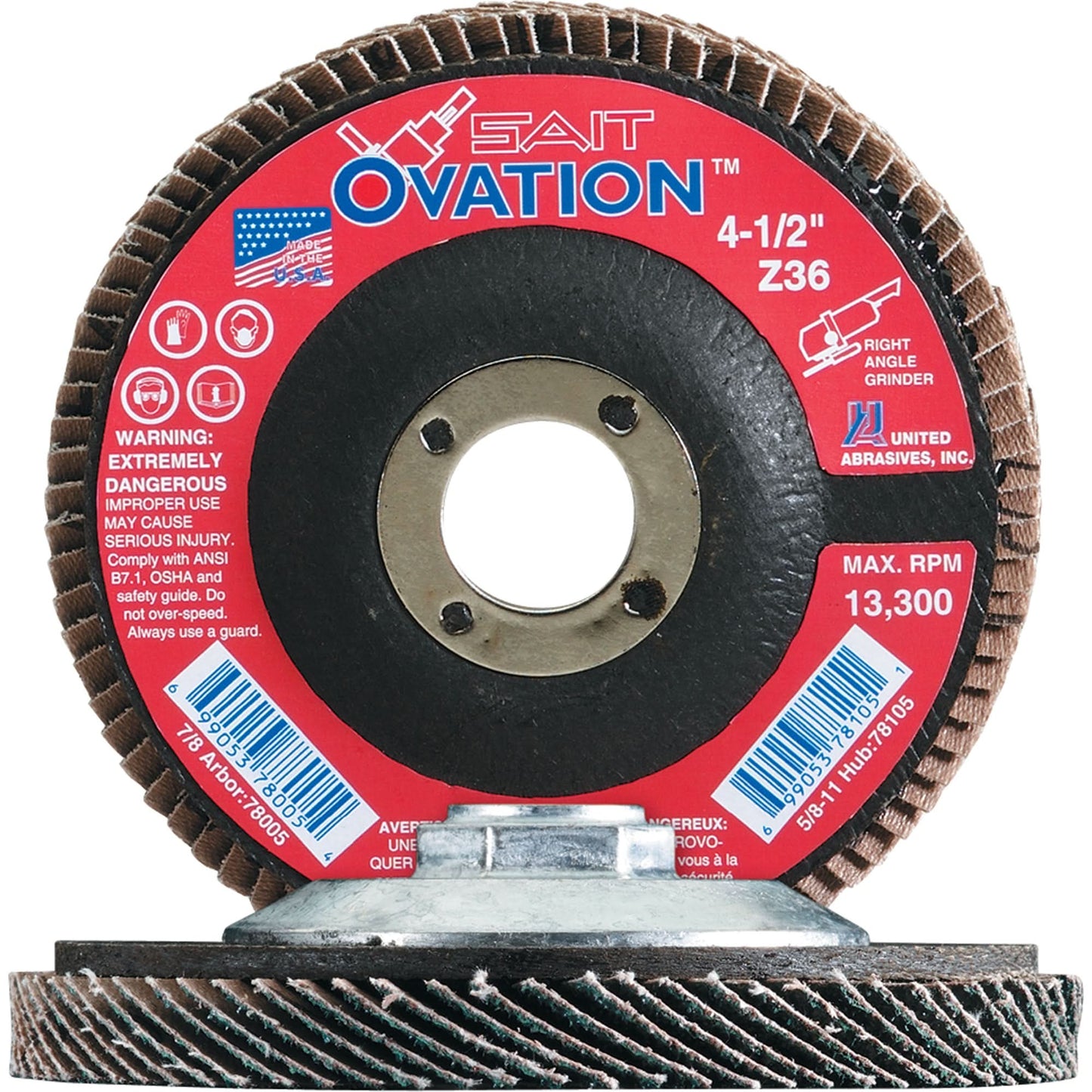 Ovation Flap Disc, 4-1/2" x 7/8", Type 27, 60 Grit, Zirconium