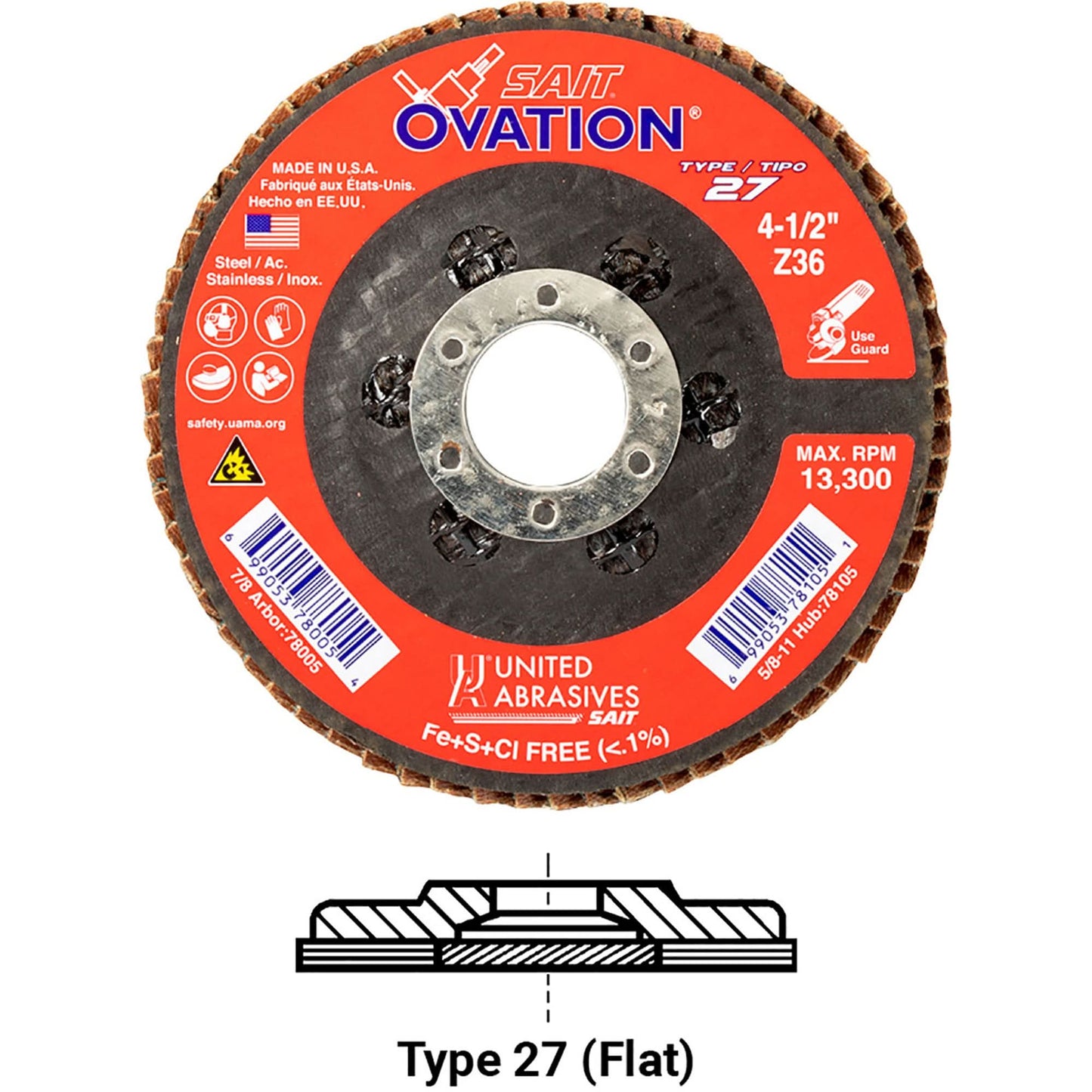 Ovation Flap Disc, 5" x 7/8", Type 29, 80 Grit, Zirconium
