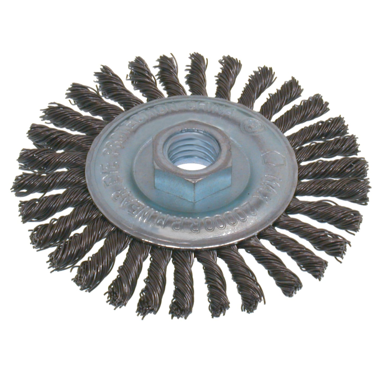 Economy High Speed Stringer Bead Knot Wire Wheel Brush, 6" Dia., 0.02" Fill, 5/8"-11 Arbor, Stainless Steel