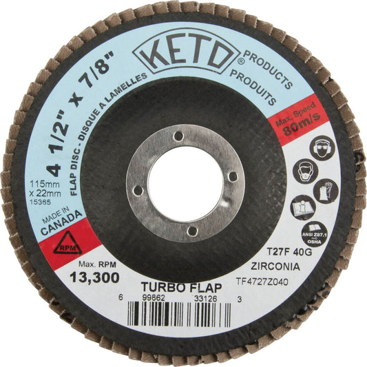 Turbo Flap Disc, 4-1/2" x 7/8", 40 Grit, Zirconia Alumina