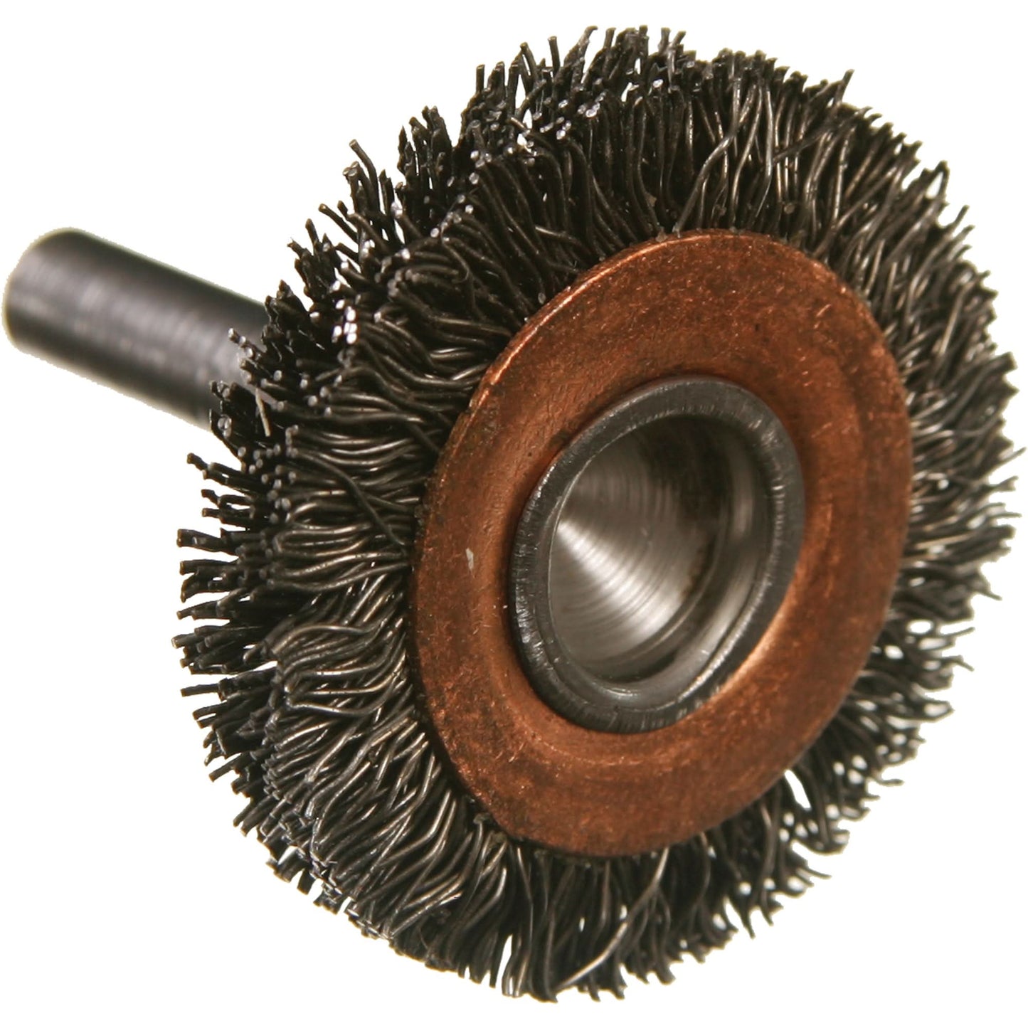 Circular Crimped Wire End Brushes, 2", 0.014" Fill, 1/4" Shank