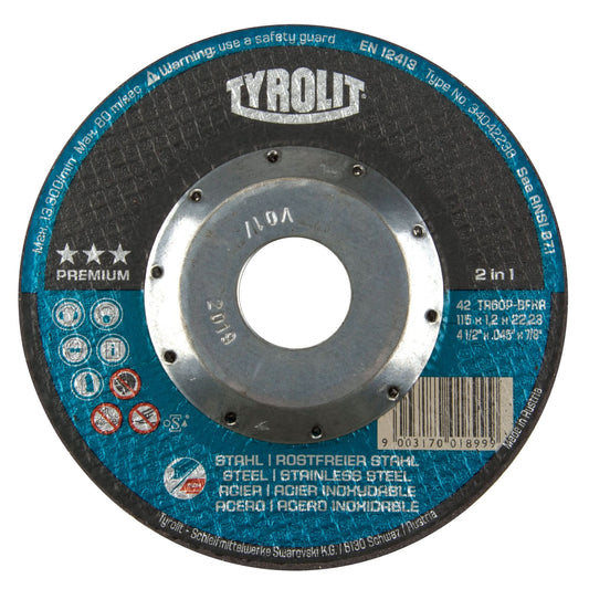 Disque à tronçonner Premium 2 en 1 Thincut, 4-1/2" x 0,045", alésage 7/8", type 27, oxyde d'aluminium, 13300 tr/min
