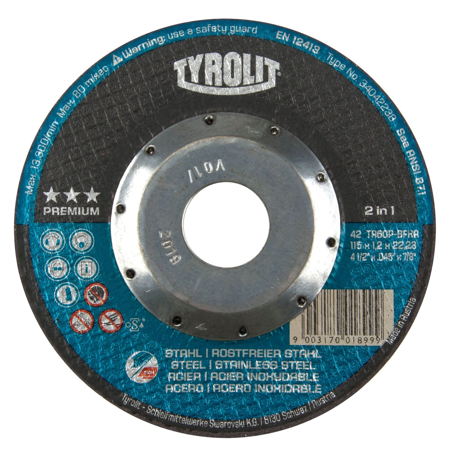 2-IN-1 Thin-Cut Cutting Disc, 6" x 1/16", 7/8" Arbor, Type 27, Aluminum Oxide, 10200 RPM