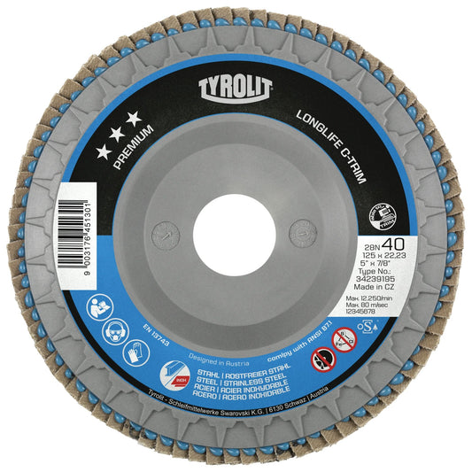 Heavy-Duty C-Trim Flap Disc, 6" x 7/8", Type 29, 80 Grit, Zirconium