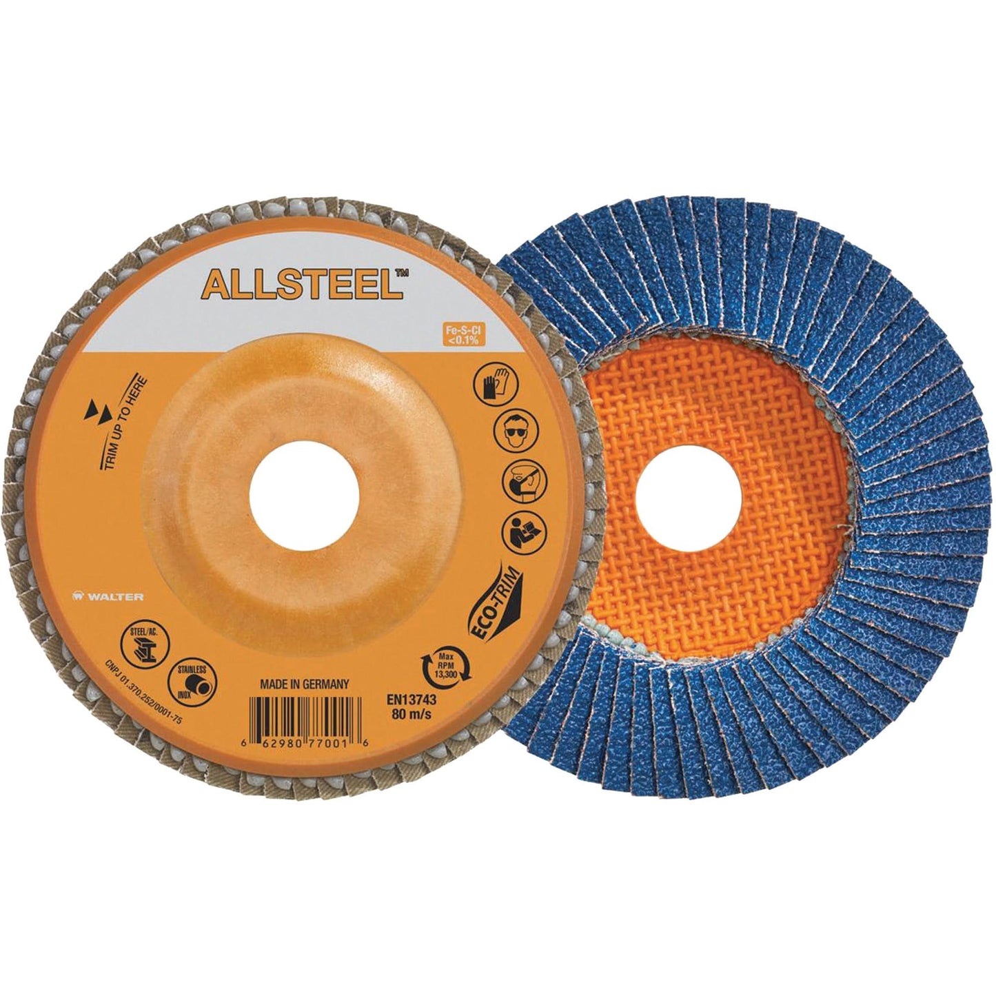AllSteel™ Flap Disc, 4-1/2" x 7/8", Type 27, 120 Grit, Zirconia Alumina
