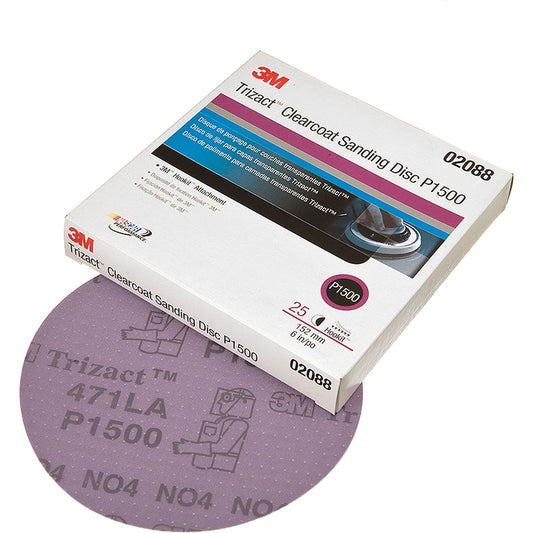 Trizact™ Hookit™ Clear Coat Sanding Disc, 6" Dia., P1500 Grit, Aluminum Oxide, Film