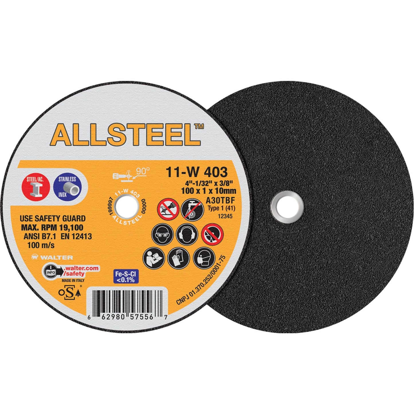 AllSteel™ Mini Cut-Off Wheel, 4" x 1/32", 3/8" Arbor, Type 1, Aluminum Oxide, 19100 RPM