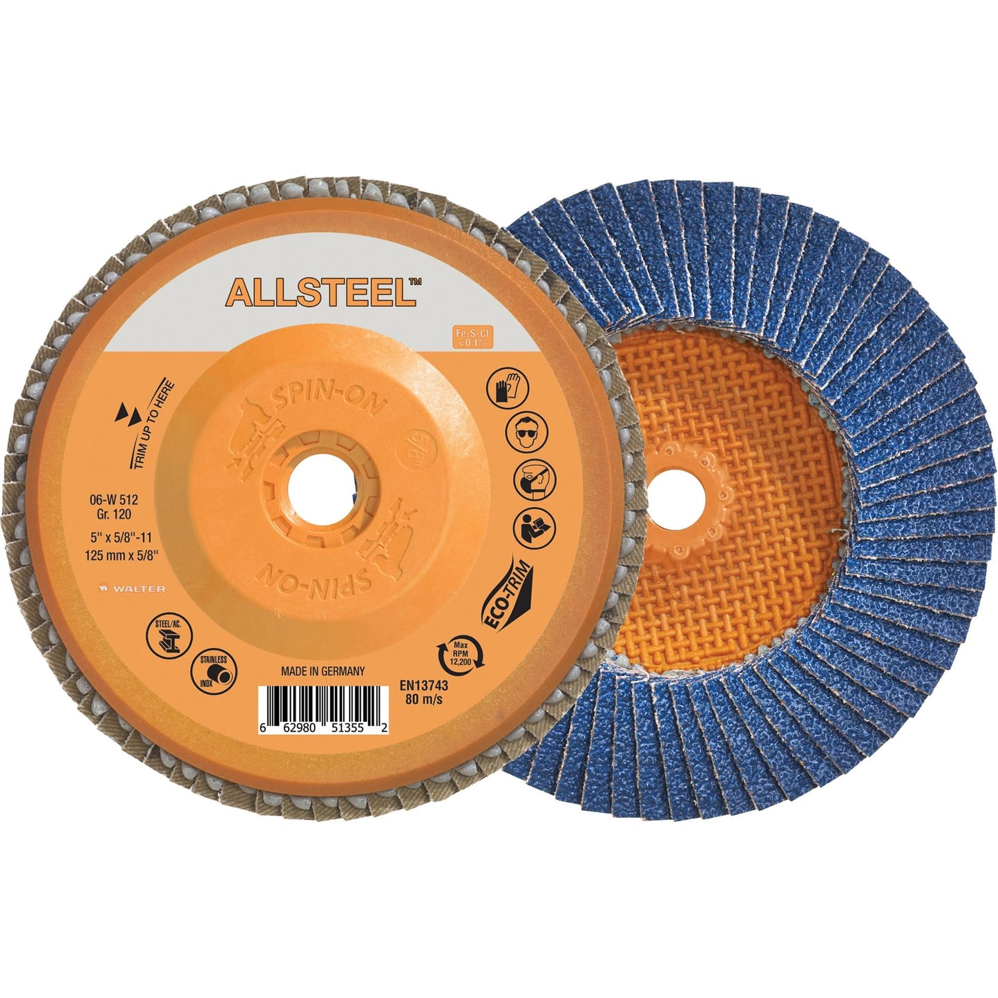 Disque à lamelles AllSteel™ 5" x 5/8"-11, Type 27, grain 120, alumine de zirconium