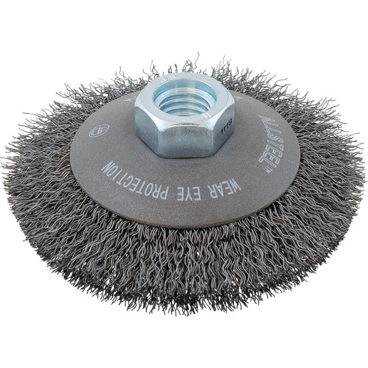 AllSteel™ Crimped Wire Brush, 5" Dia., 0.0118" Fill, 5/8"-11 Arbor