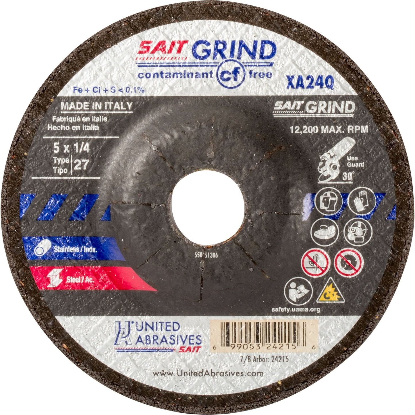 XA24Q Contaminant-Free Grinding Wheel, 9" x 1/4", 7/8" Arbor, Type 1