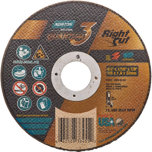 Quantum3™ RightCut™ Cut-Off Wheel, 4-1/2" x 1/16", 7/8" Arbor, Type 01/41, Ceramic Alumina, 13580 RPM