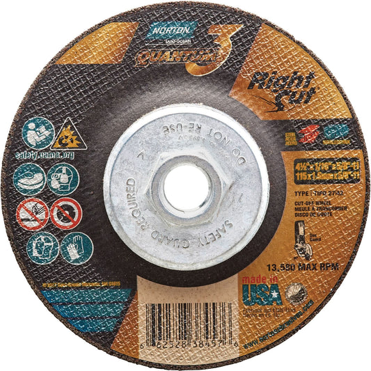 Disque à tronçonner Quantum3™ RightCut™, 4-1/2" x 1/16", arbre 5/8"-11, Type 27/42, oxyde d'aluminium céramique, 13580 tr/min