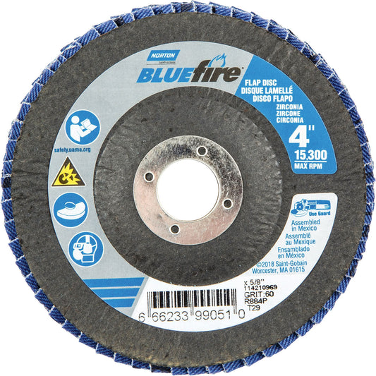 R884P BlueFire® Conical Flap Disc, 4" x 5/8", Type 29, P60 Grit, Zirconia Alumina