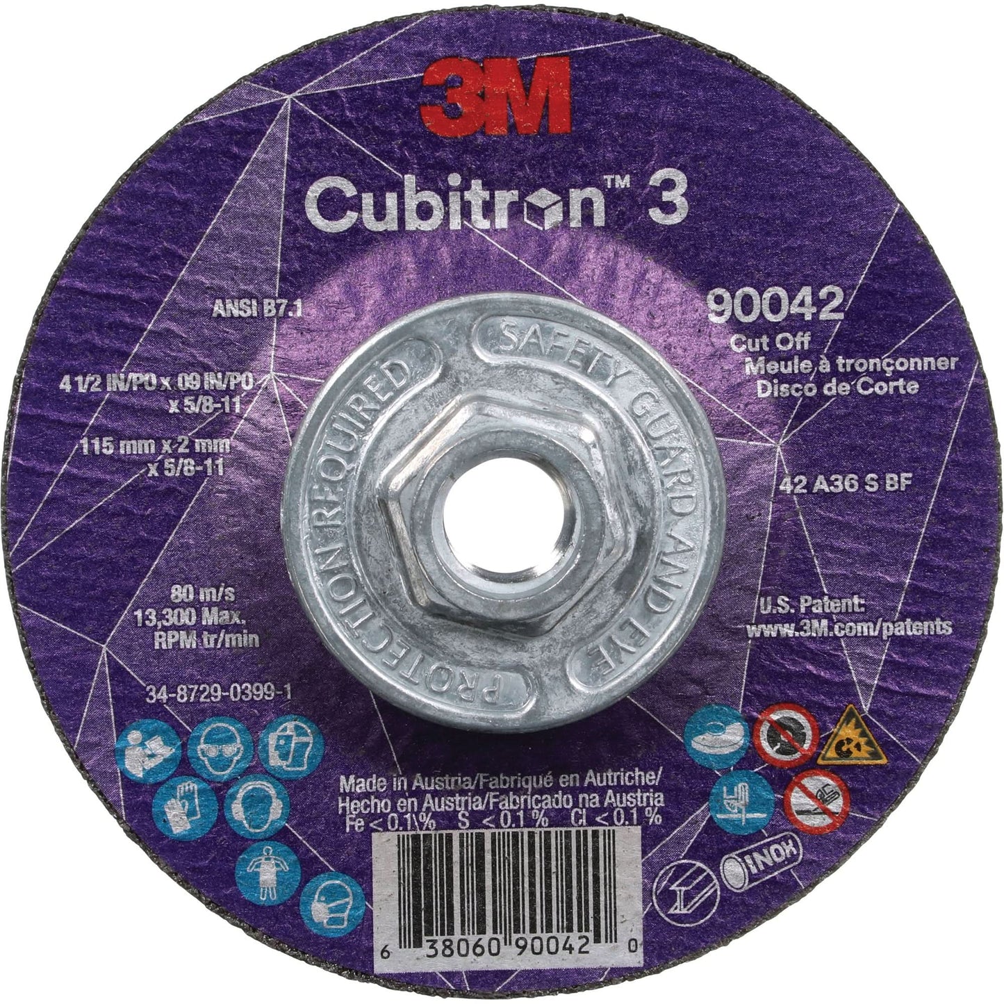 Cubitron™ 3 Cut-Off Wheel, 4-1/2" x 0.09", 5/8"-11 Arbor, Type T27, Ceramic, 13300 RPM