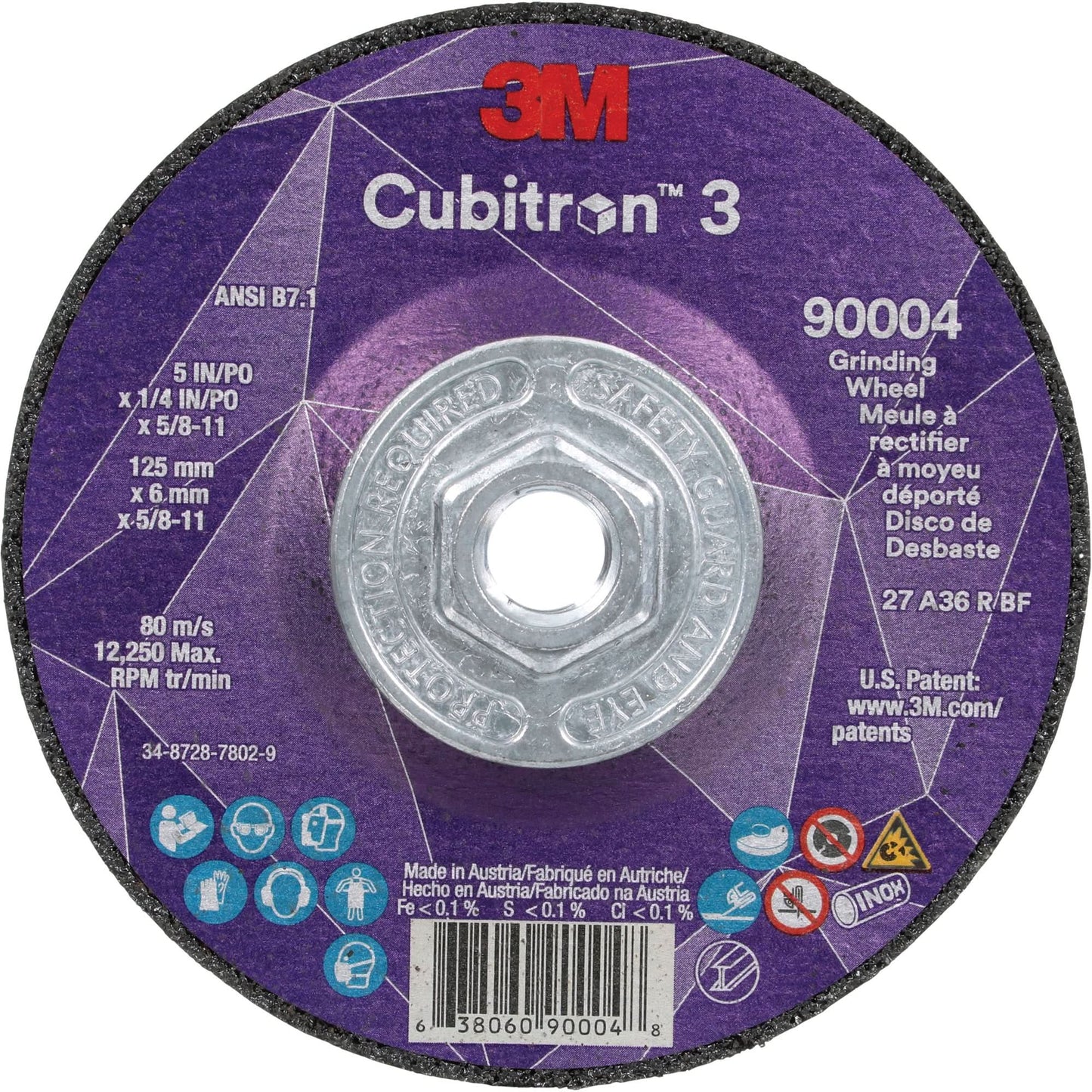 Cubitron™ 3 Depressed Centre Grinding Wheel, 5" x 0.25", 5/8"-11 Arbor, Ceramic, Type T27