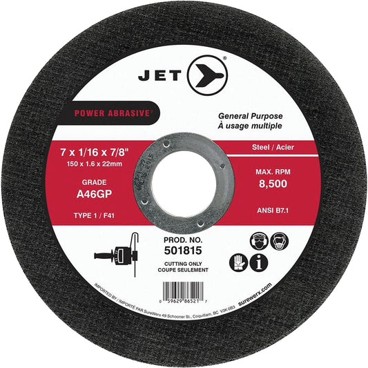 Power Abrasive A46GP  Cut-Off Wheel, 7" x 1/16", 7/8" Arbor, Type 1, 8500 RPM