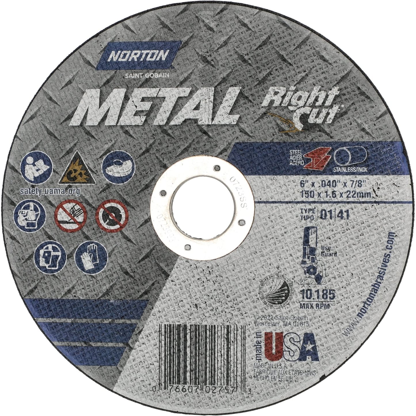 Metal RightCut Right Angle Cut-Off Wheel, 6" x 0.04", 7/8" Arbor, Type 01/41, Aluminum Oxide, 10185 RPM