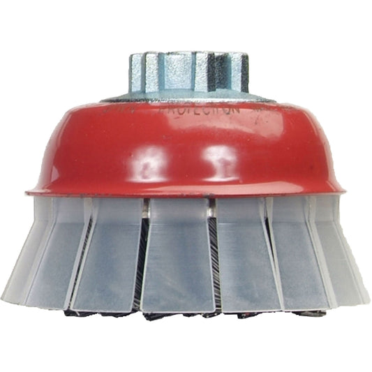 Knotted Wire Cup Brush with Protective Guard, 5" Dia. x 5/8"-11 Arbor