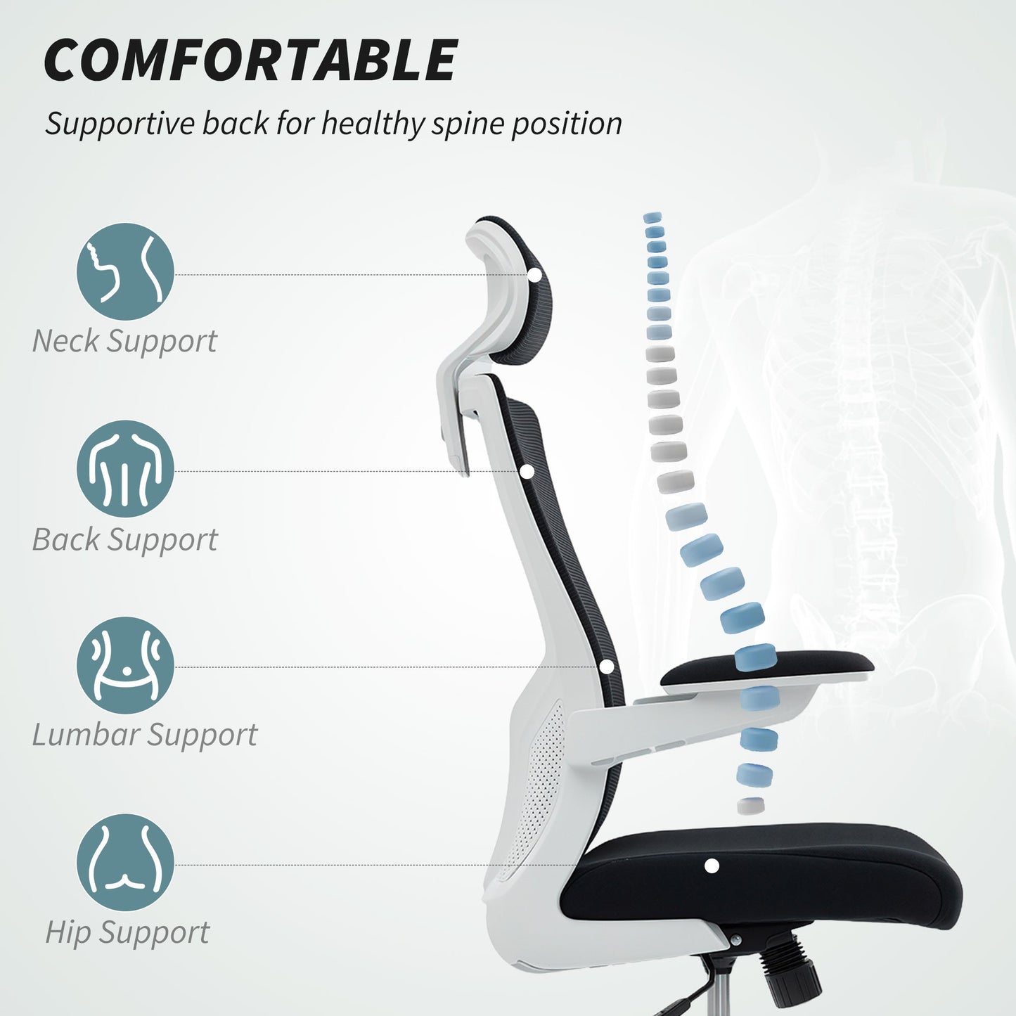 Andre Ergonomic Office Chair with 2D Lumbar Support and adjustable Headrest-Black/White