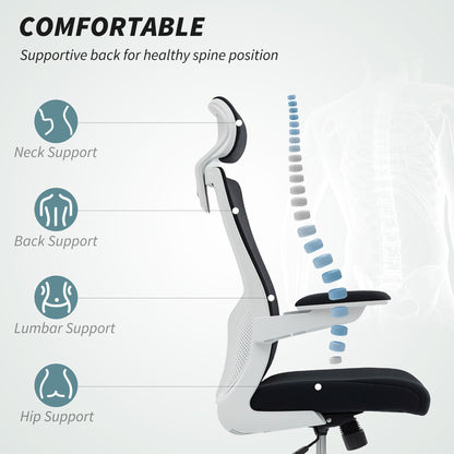Andre Ergonomic Office Chair with 2D Lumbar Support and adjustable Headrest-Black/White