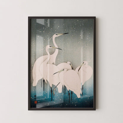Egrets in Snow Giclee Print: Ohara Koson Japanese Woodblock