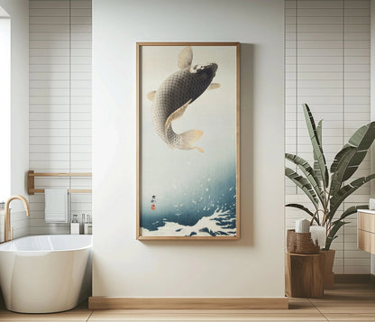 Ohara Koson Jumping Carp Print: Vintage Japanese Art, Giclee Quality