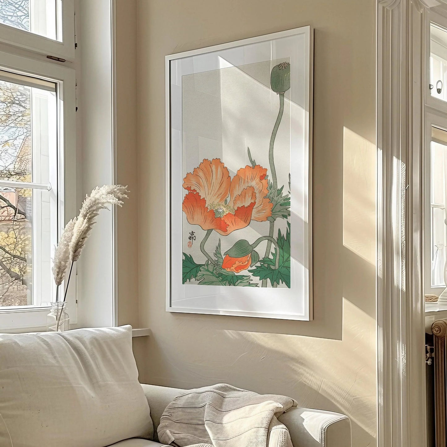 Ohara Koson Poppy Print: Vintage Japanese Floral Art (Handframed or Unframed)