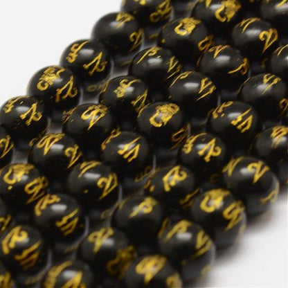 Black Agate Carved Om Mani Padme Hum Gemstone Bead
