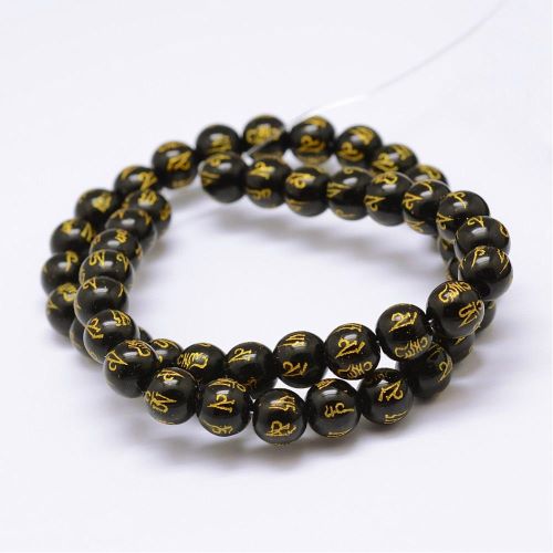 Black Agate Carved Om Mani Padme Hum Gemstone Bead