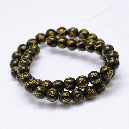 Black Agate Carved Om Mani Padme Hum Gemstone Bead