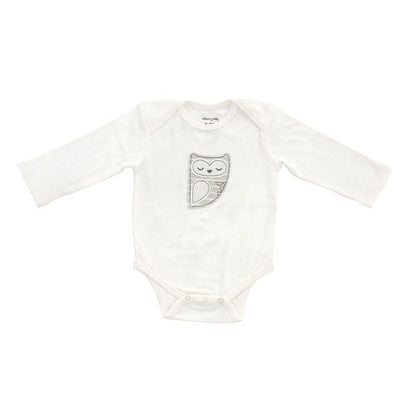 Organic Cotton Long Sleeve Onesie (Snow/Silver Cloud Owl)