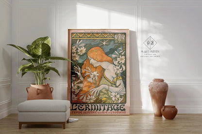 Paul Berthon - L'Ermitage Art Nouveau Print: Flowing Lines & Lilies