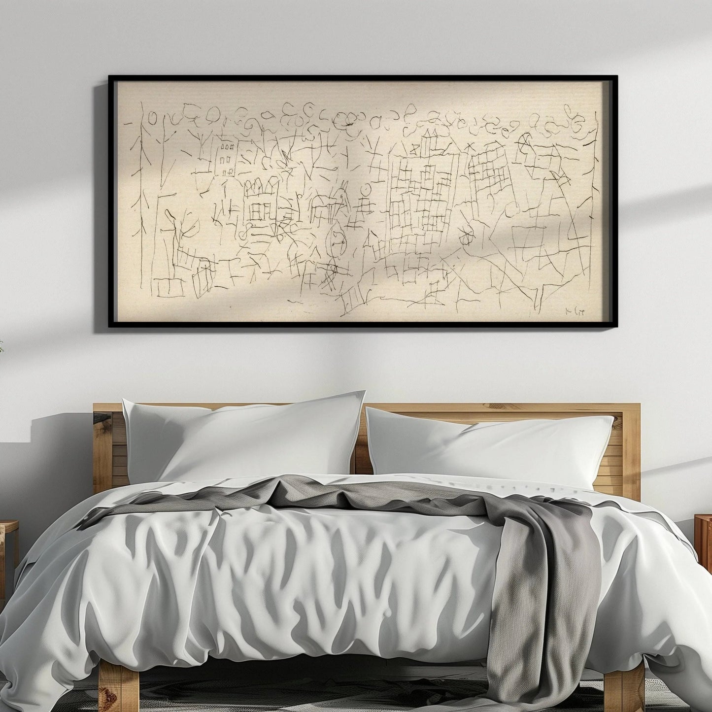 Paul Klee 'About the Town' Print: Beige Abstract Panoramic Sketch Art (2x1)