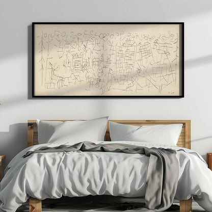 Paul Klee 'About the Town' Print: Beige Abstract Panoramic Sketch Art (2x1)