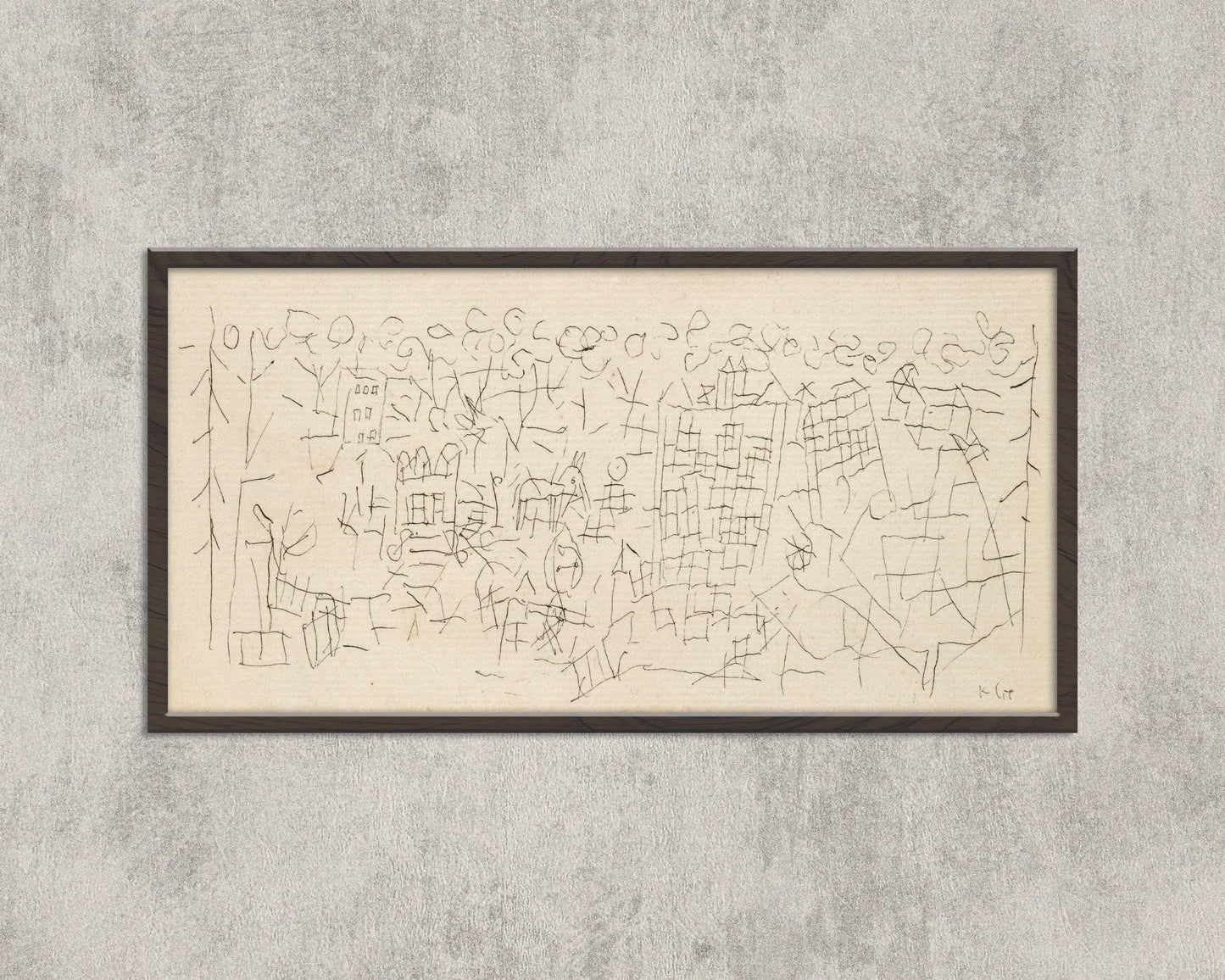 Paul Klee 'About the Town' Print: Beige Abstract Panoramic Sketch Art (2x1)