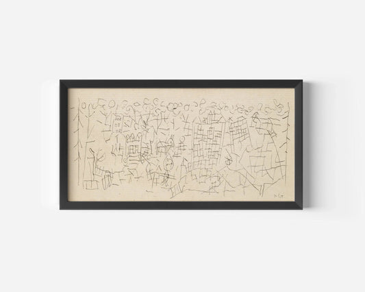 Impression Paul Klee « About the Town » : Esquisse abstraite panoramique beige (2x1)
