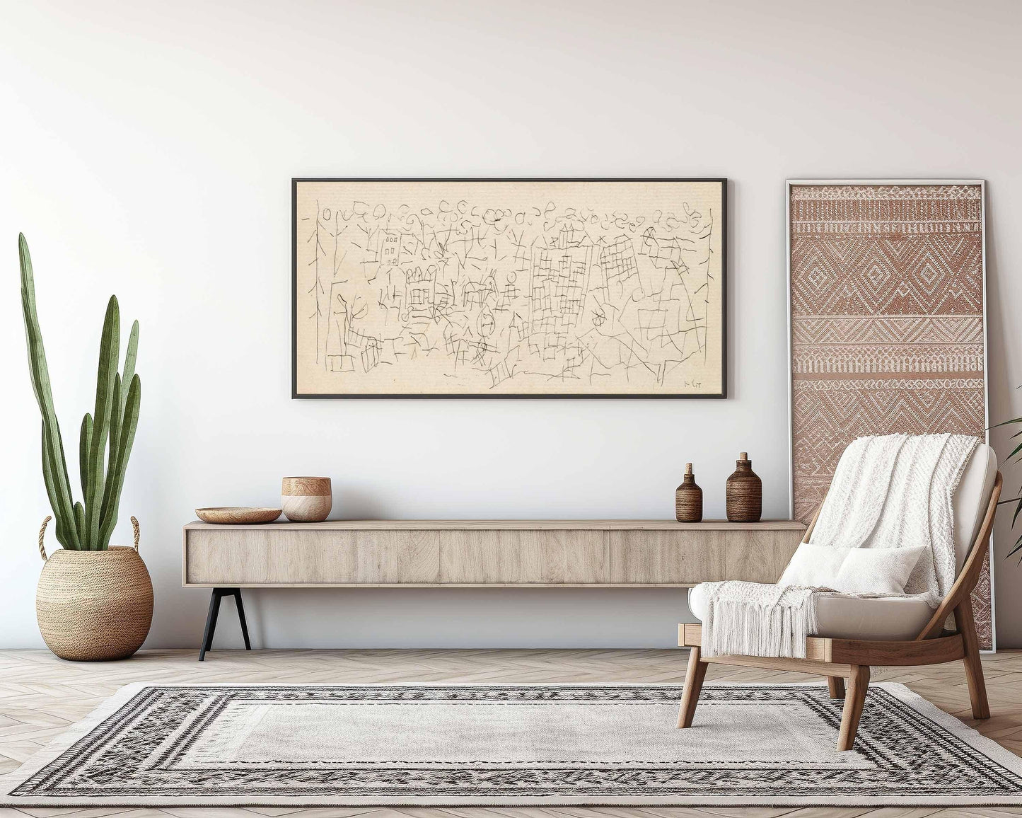Paul Klee 'About the Town' Print: Beige Abstract Panoramic Sketch Art (2x1)